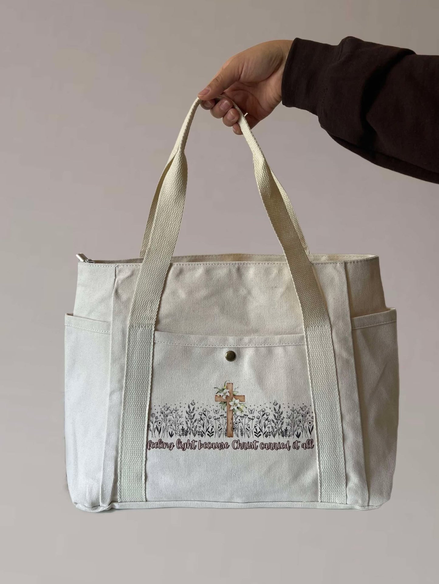 Christ Carried Tote Bag/ pockets